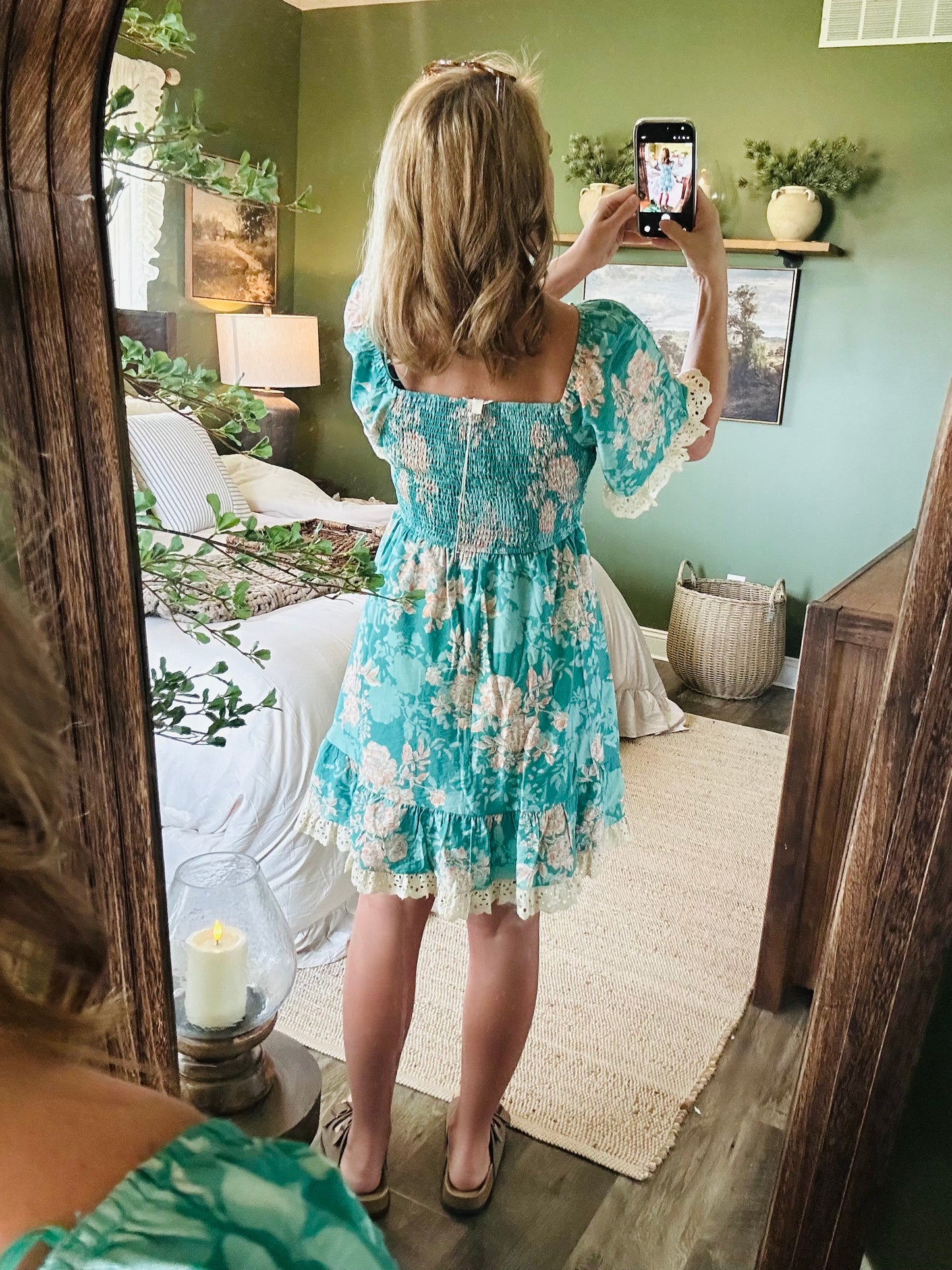 Jade Bloom Smocked Dress