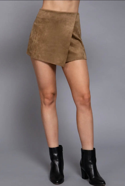 🤎 The Sloane Faux Suede Wrap Skort