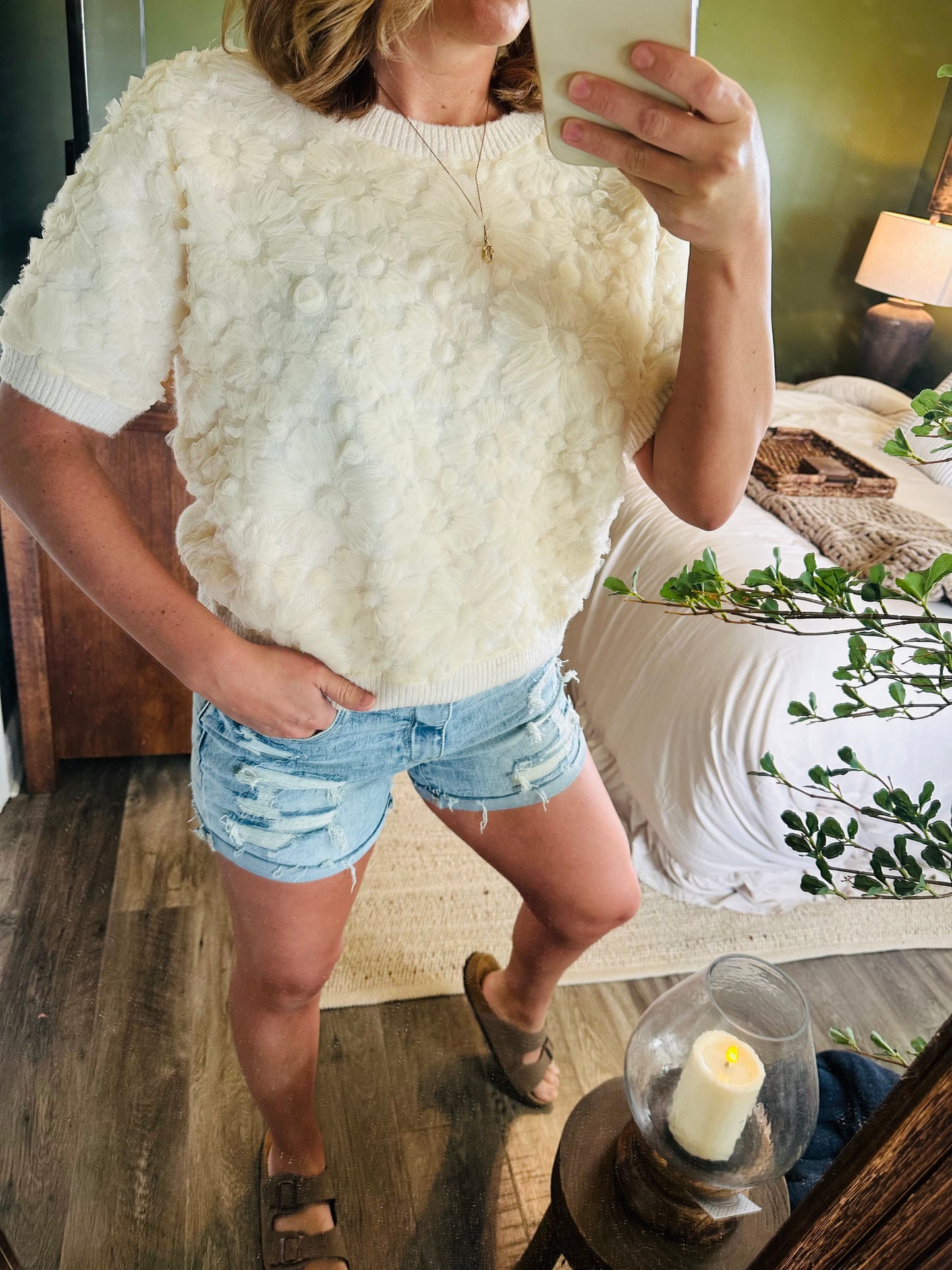 Ivory Bloom Textured Sweater