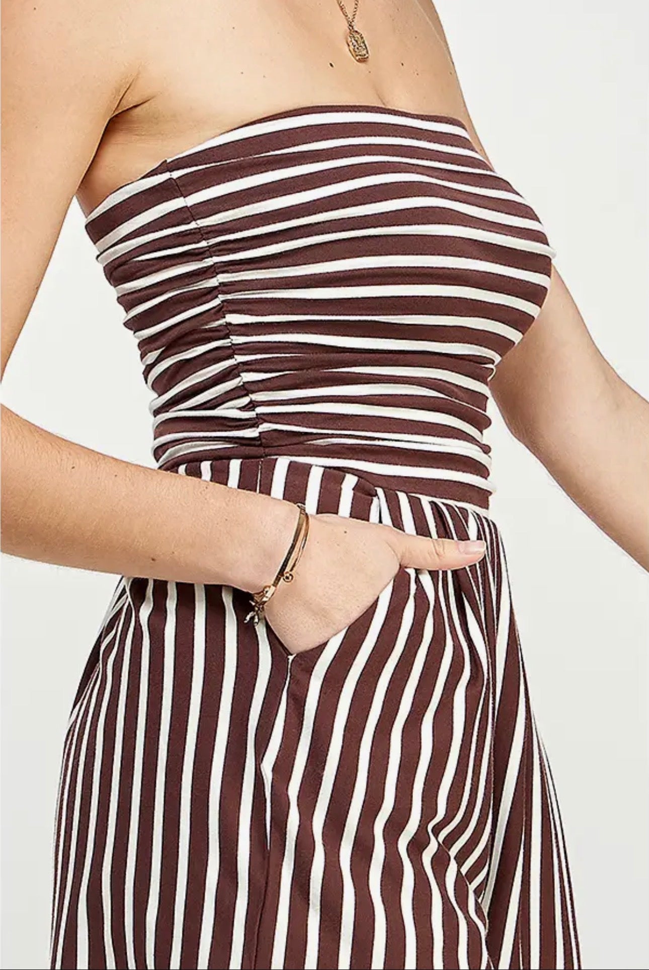 Mocha Stripe Tube Romper