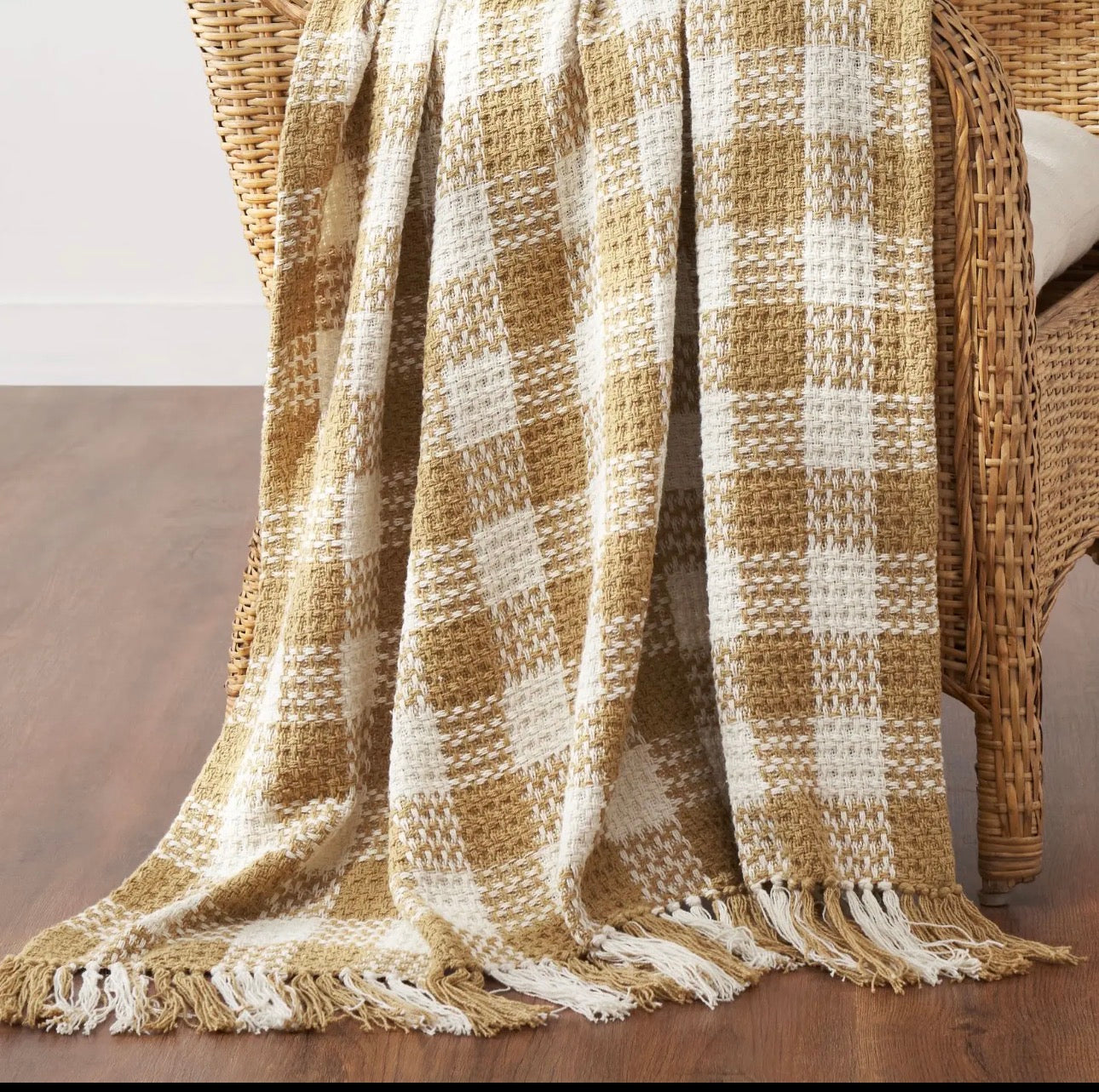 Golden Wheat Check Throw Blanket