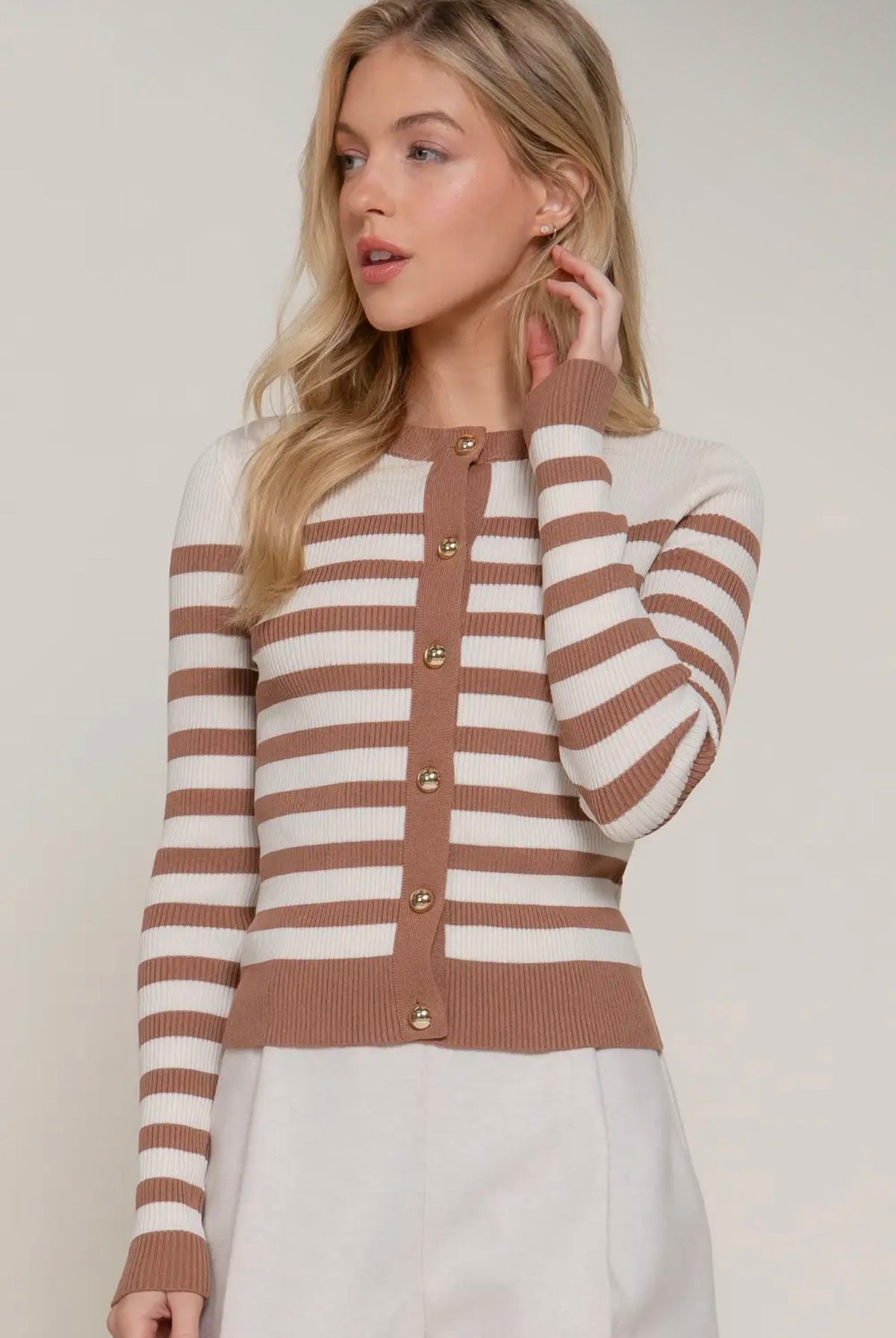 🤎 The Brielle Striped Button Cardigan