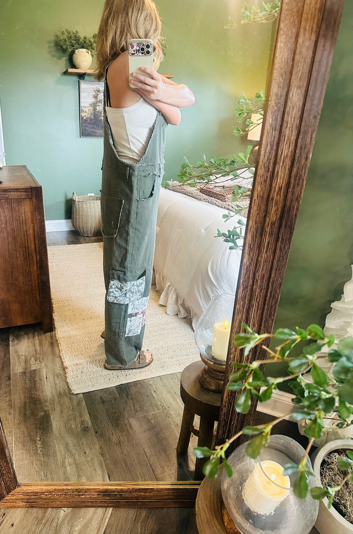 Olive Meadow Patchwork Overalls