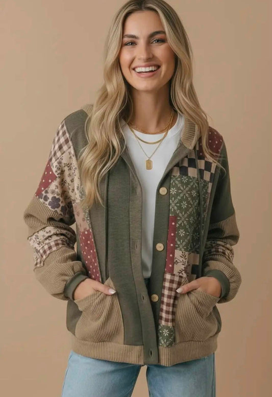 The Marlowe Patchwork Hooded Cardigan – Plus