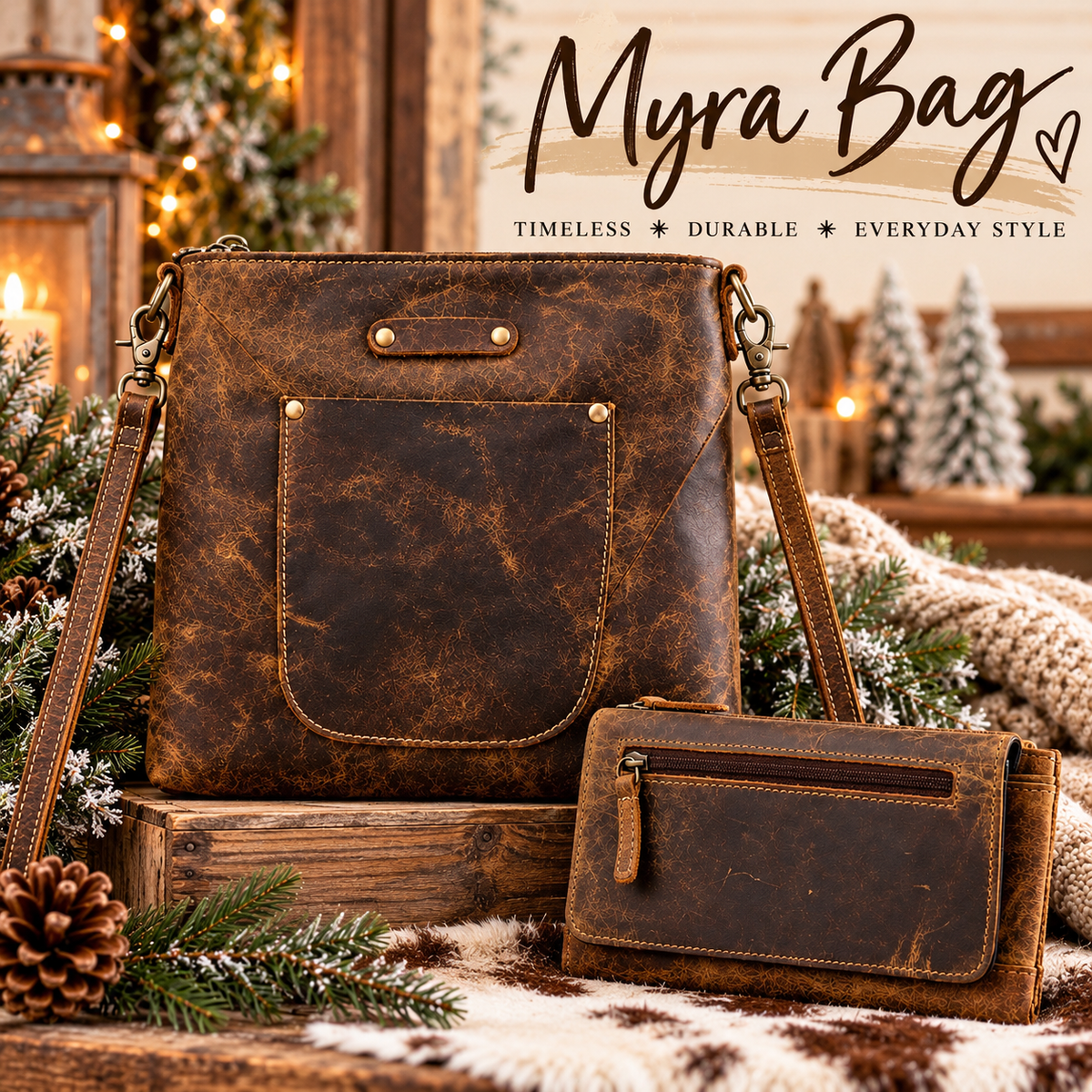 Myra Vintage Distressed Leather Purse & Wallet Set š¤
