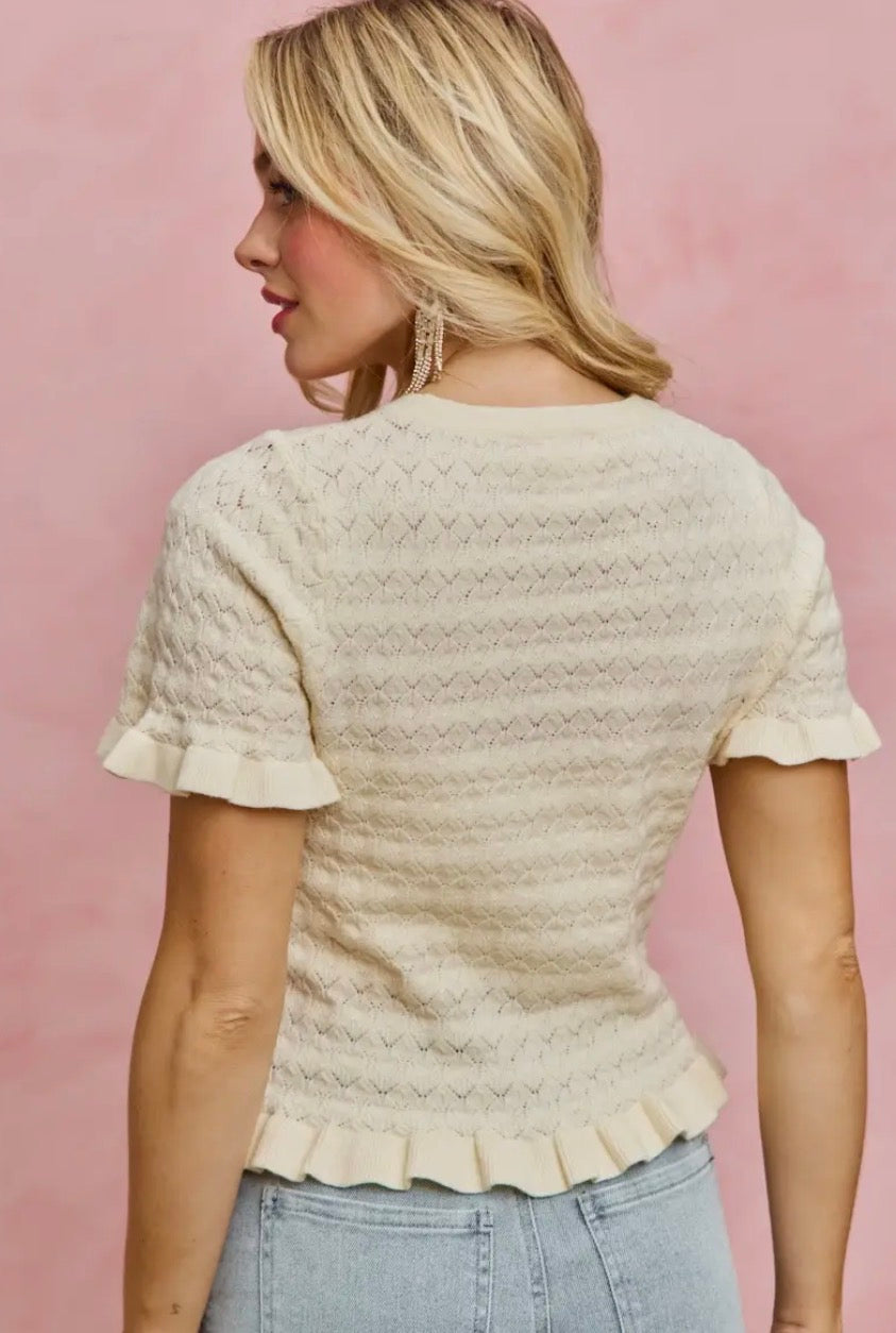 Cream Puff Pointelle Sweater Top