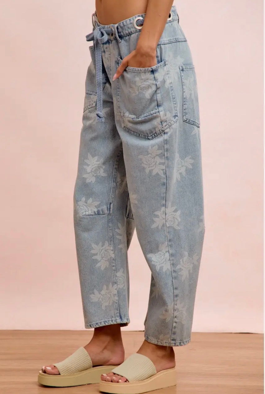 🌸 Bloom & Breeze Floral Denim Pants