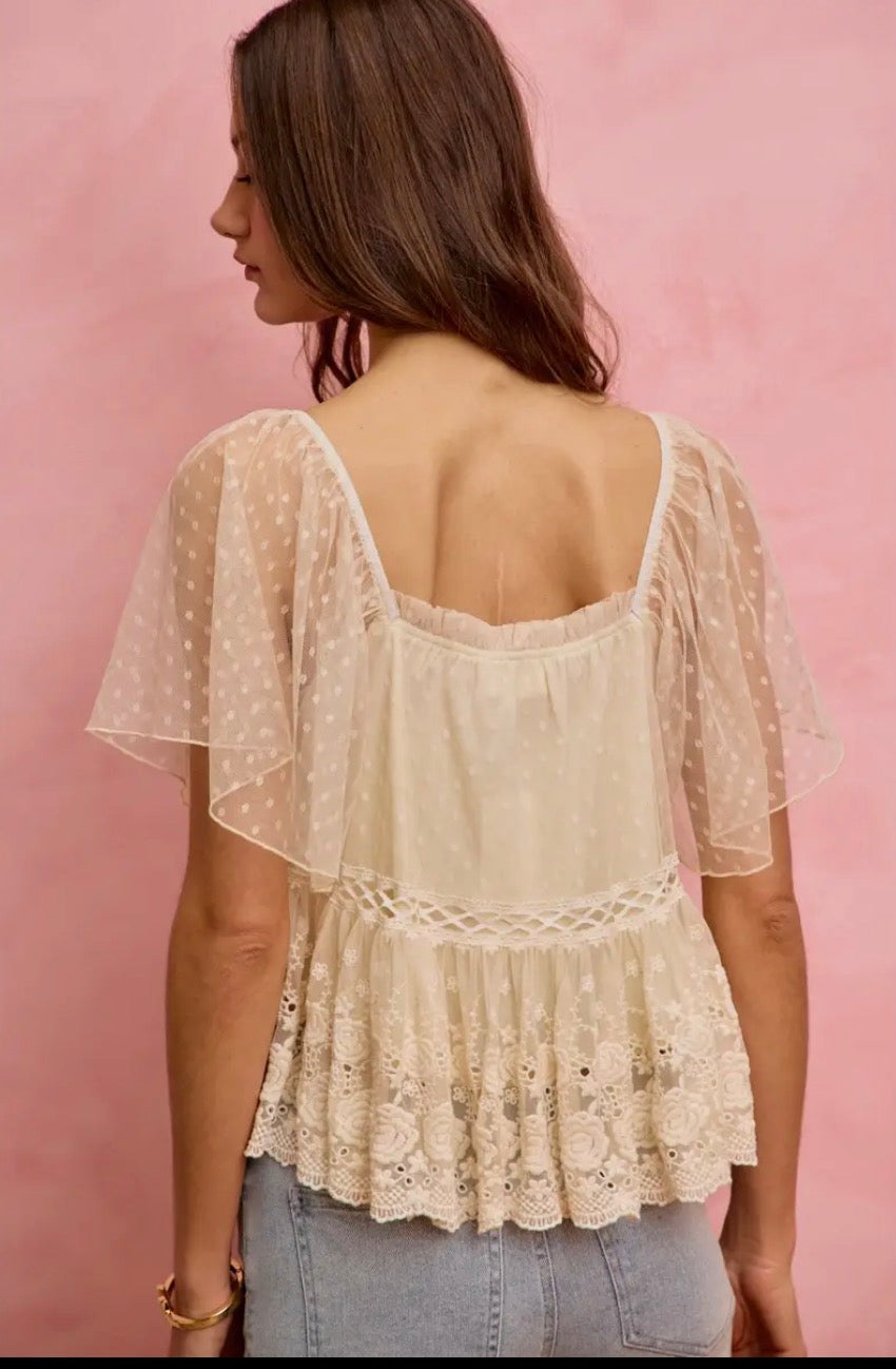 Cream & Lace Dream Peplum Top
