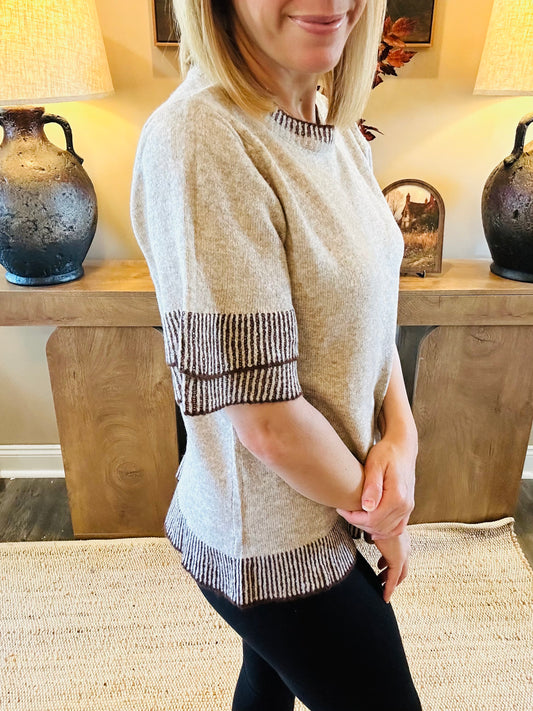 The Brielle Contrast Trim Sweater Tee 🤎