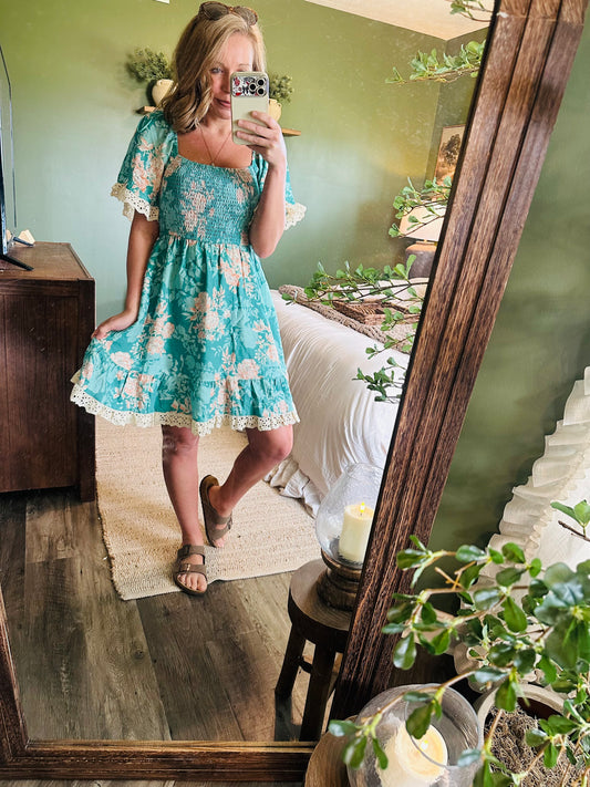 Jade Bloom Smocked Dress