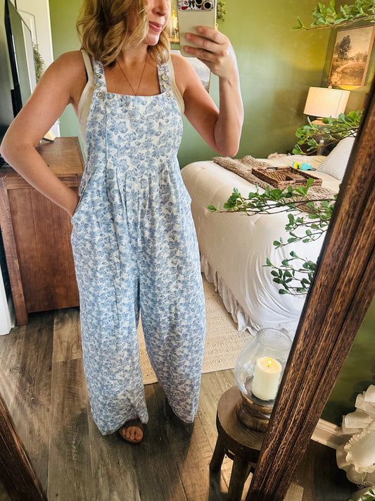 Blue Blossom Wide Leg Overalls 🌸💙