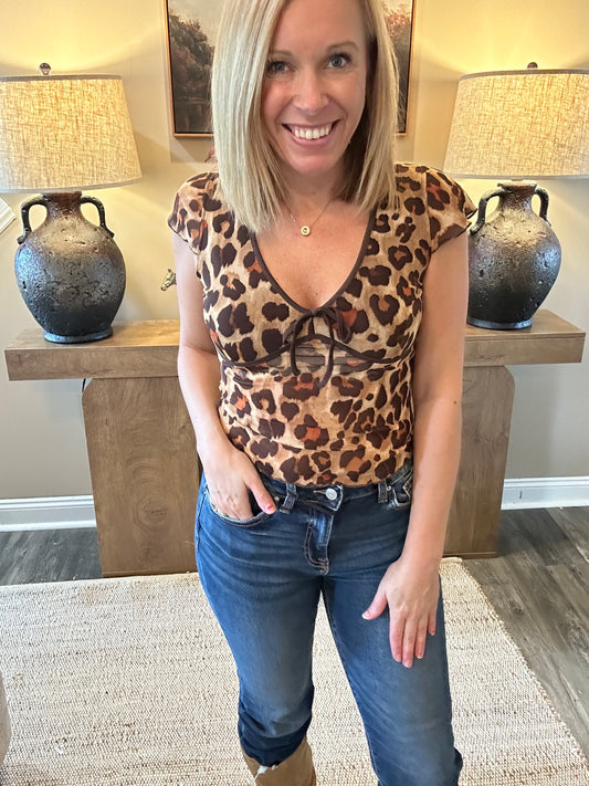 Blaire Leopard Mesh Tie-Front Top