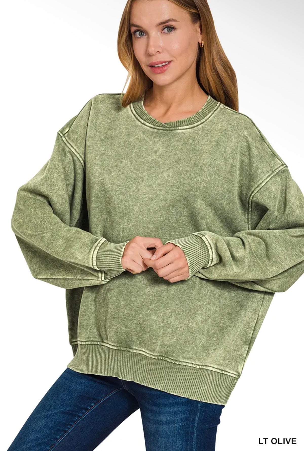 Ainsley Light Olive Snow Wash Pullover
