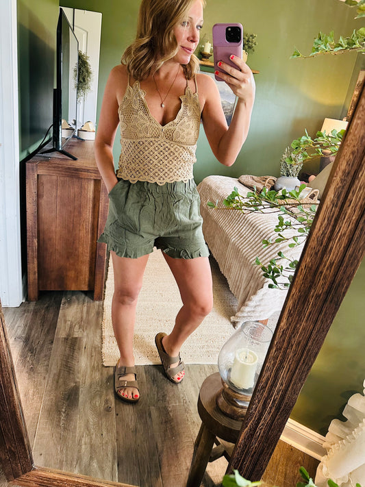 Olive Grove Ruffle Shorts 🌿
