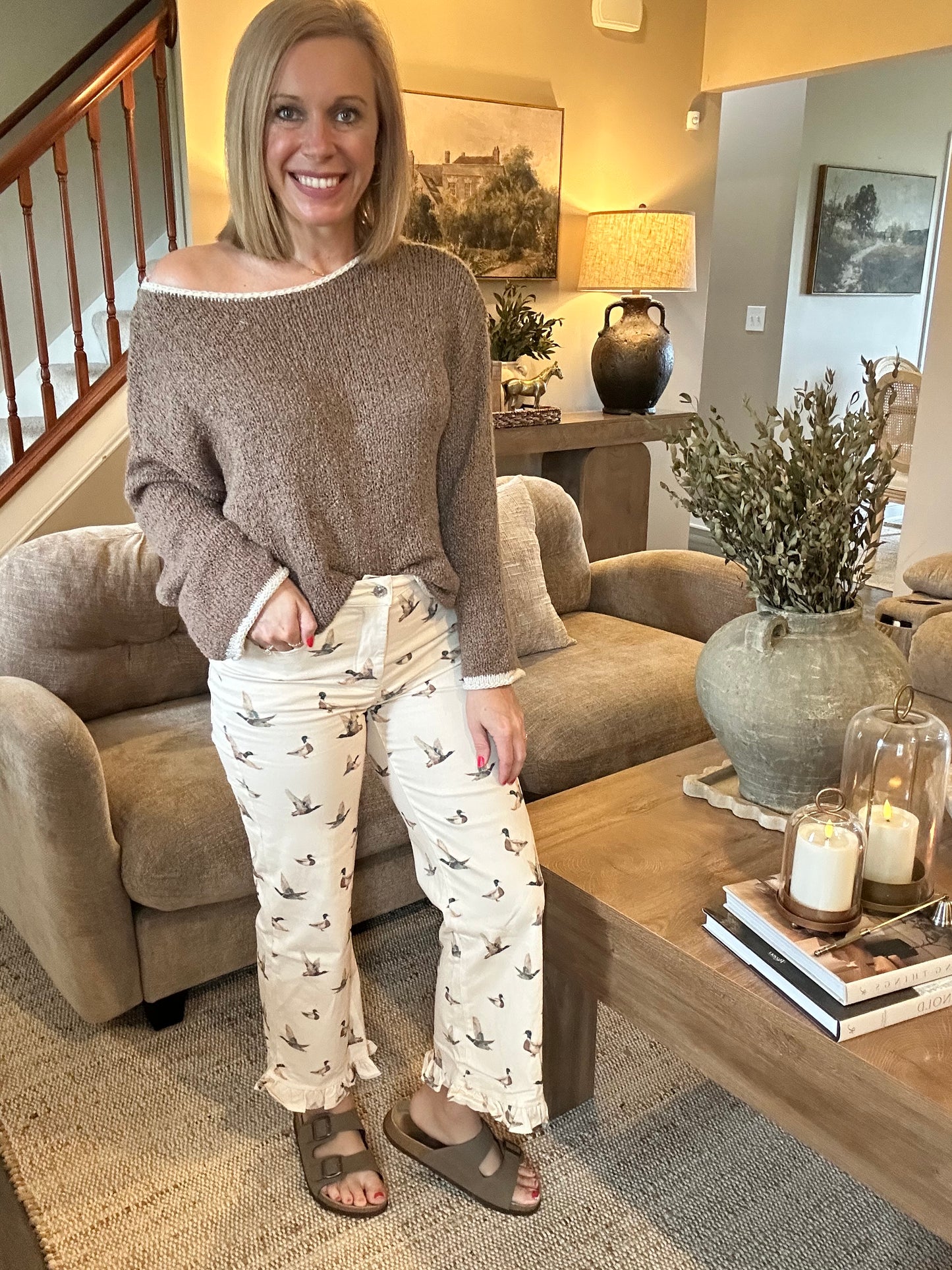 The Mallory Duck Print Ruffle Pants