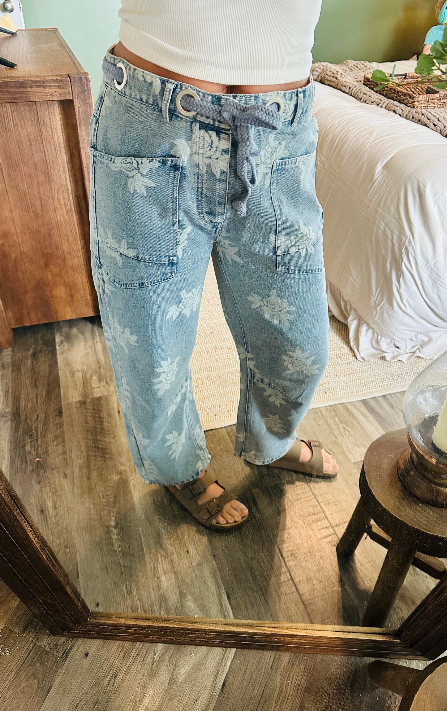 🌸 Bloom & Breeze Floral Denim Pants