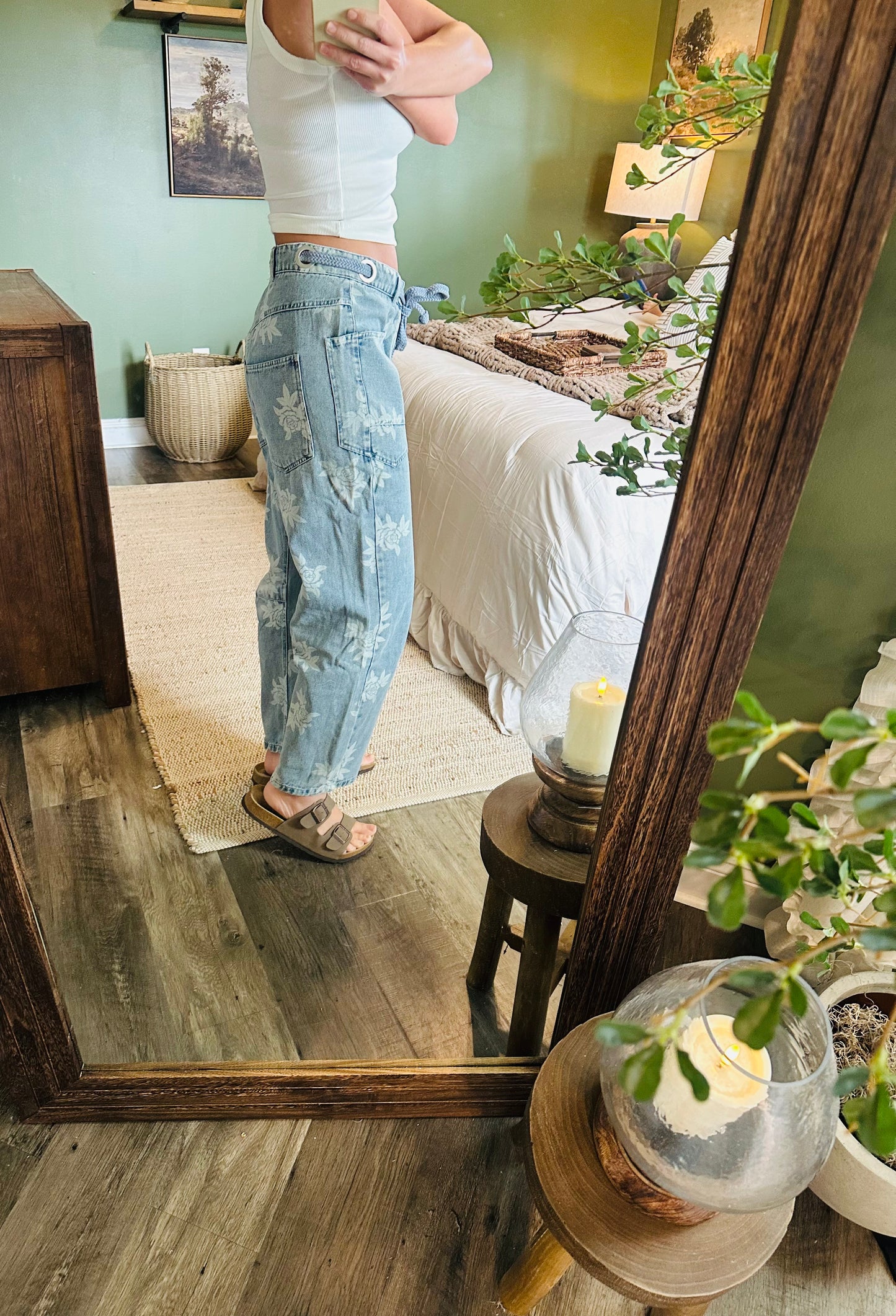 🌸 Bloom & Breeze Floral Denim Pants