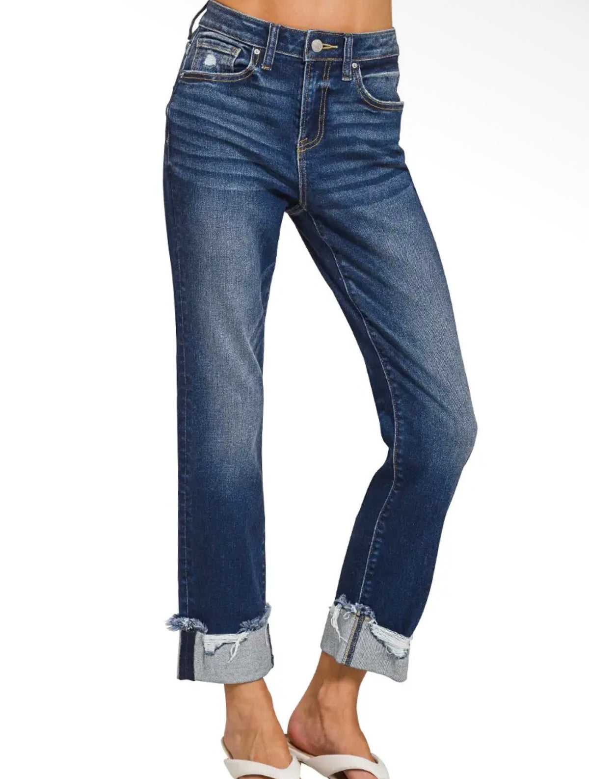 The Wren Cuffed Straight Leg Jeans by Zenana