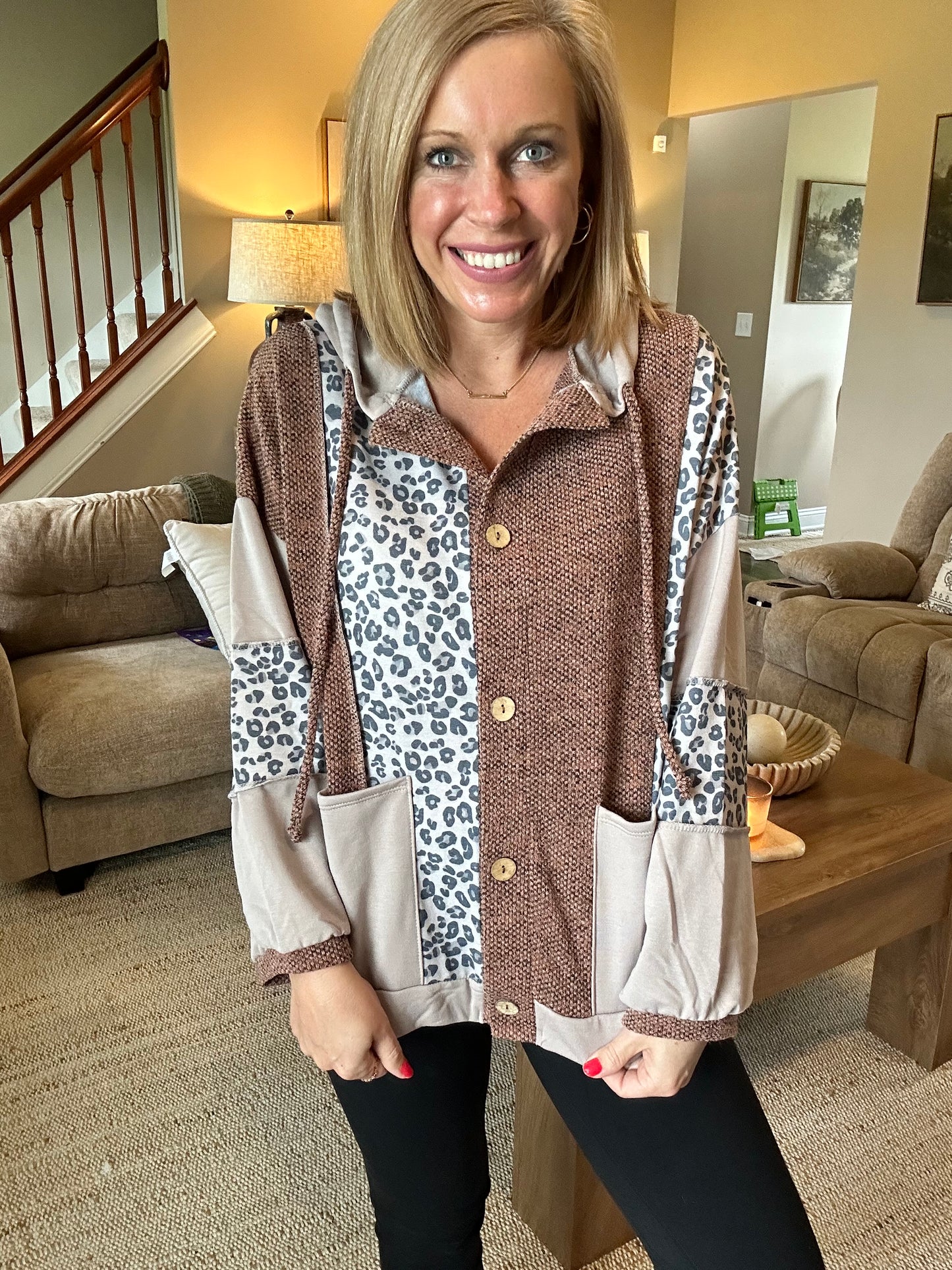 Maren Mixed Print Hooded Cardigan