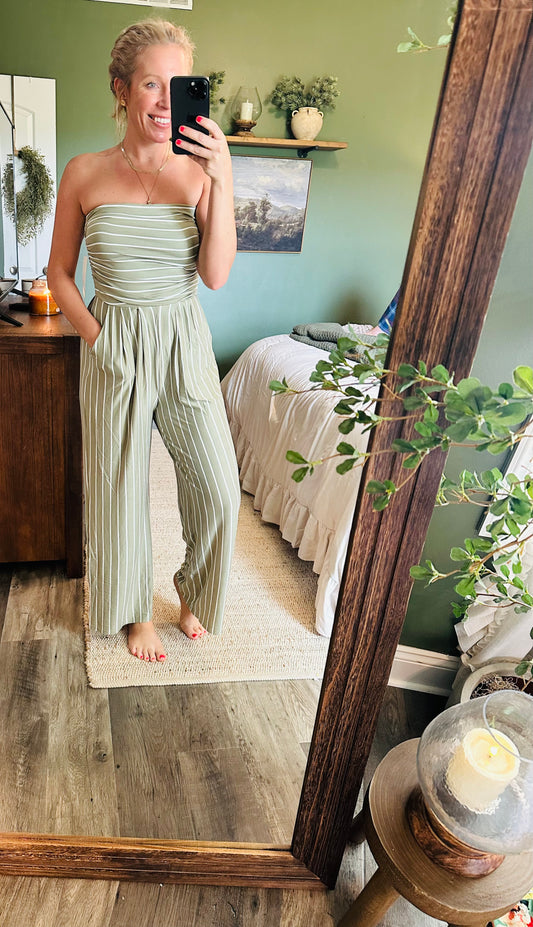 Olive Escape Strapless Jumpsuit