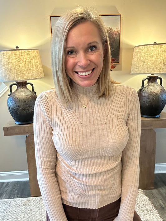 Sloane High-Neck Ribbed Sweater — Oatmeal
