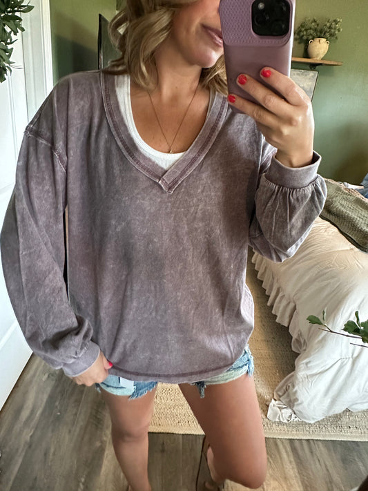 Smoky Plum Mineral Wash Pullover