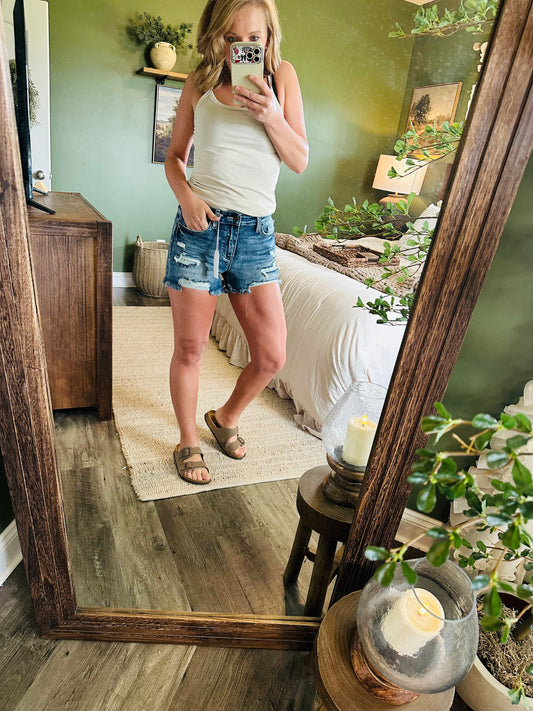 Midnight Tide Frayed Denim Short