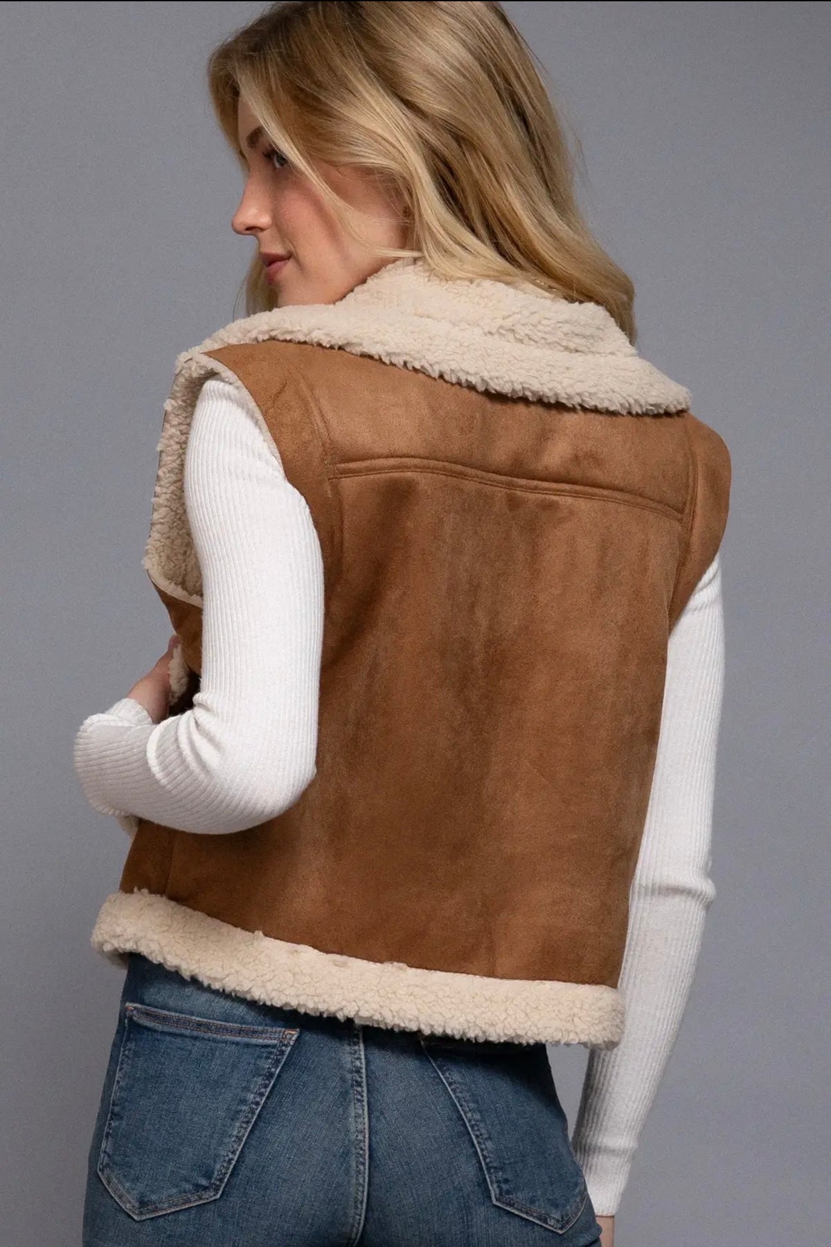 Kendall Camel Faux Suede Sherpa Vest