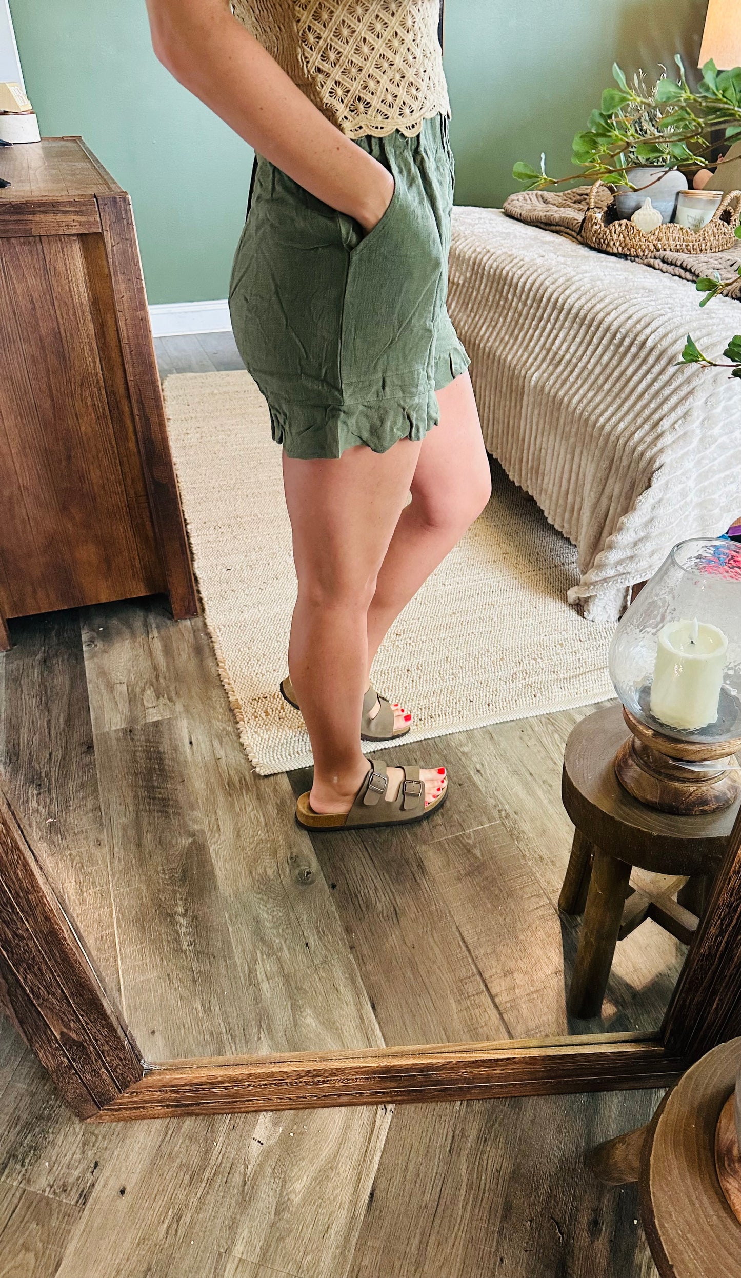 Olive Grove Ruffle Shorts 🌿