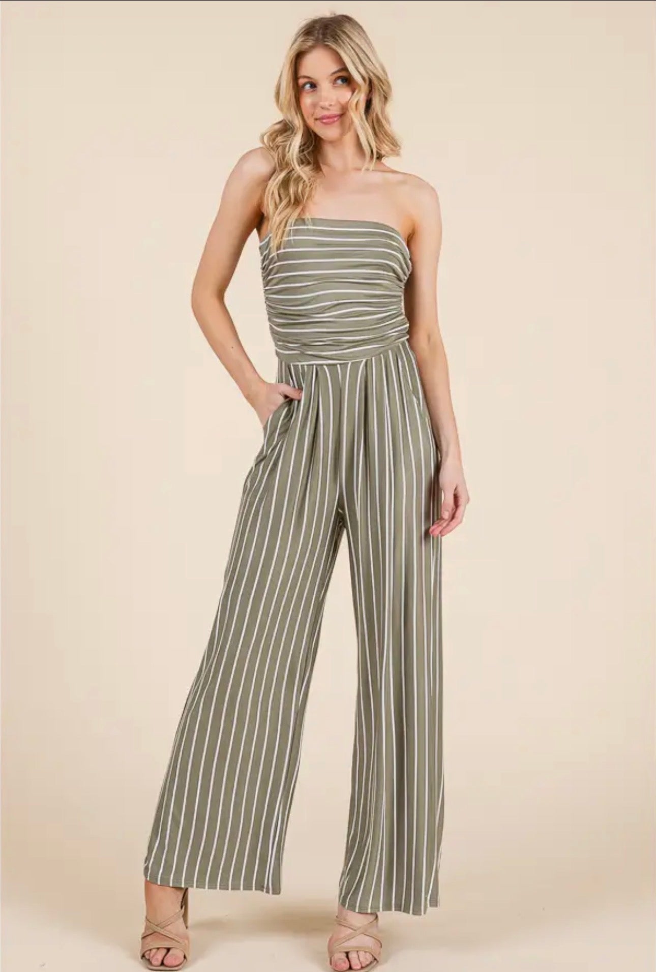 Olive Escape Strapless Jumpsuit