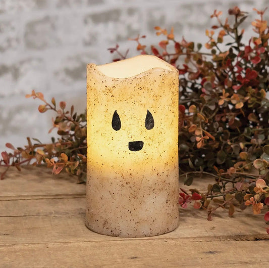 👻 Grungy Ghost Timer Pillar Candle, 5”