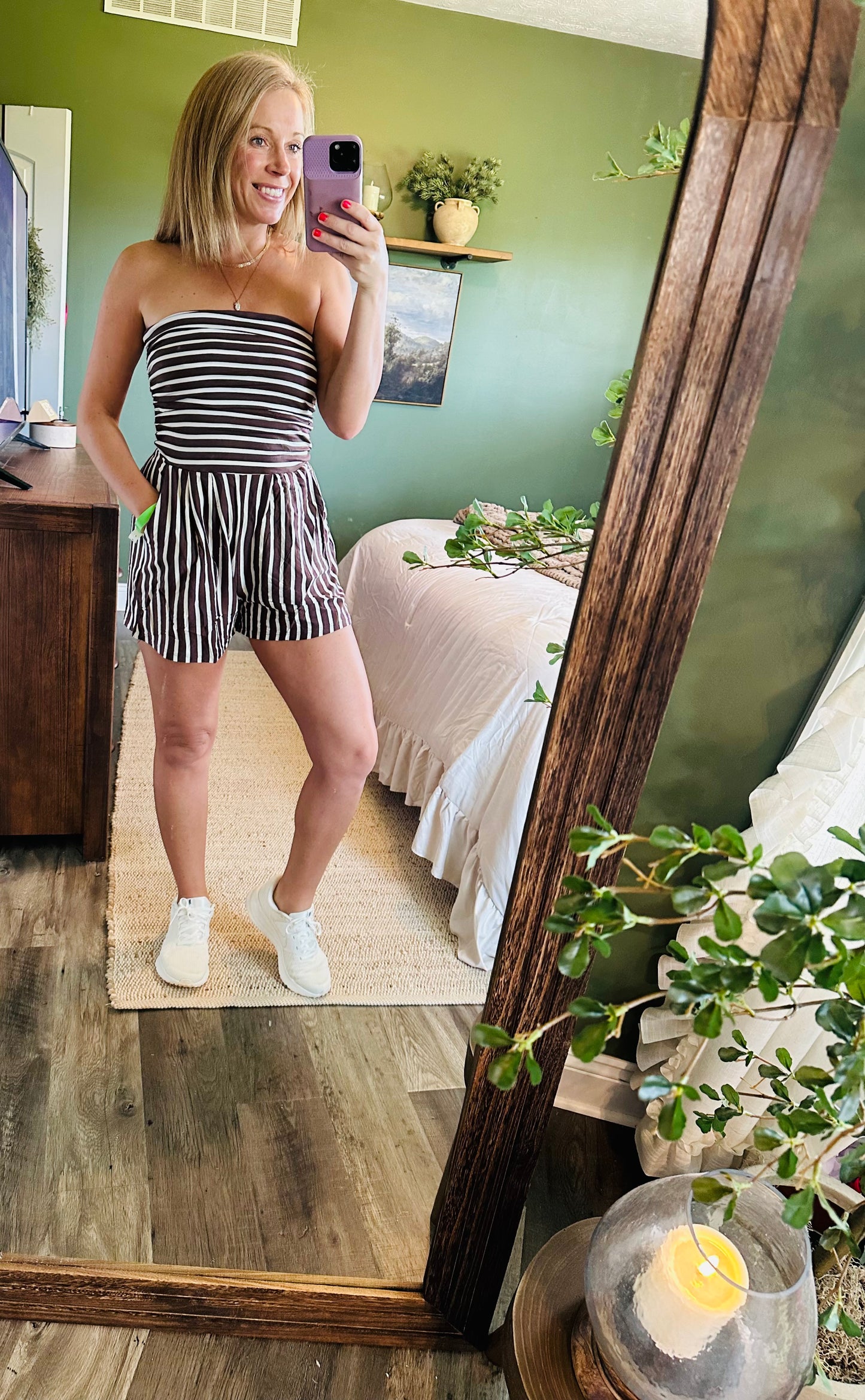 Mocha Stripe Tube Romper