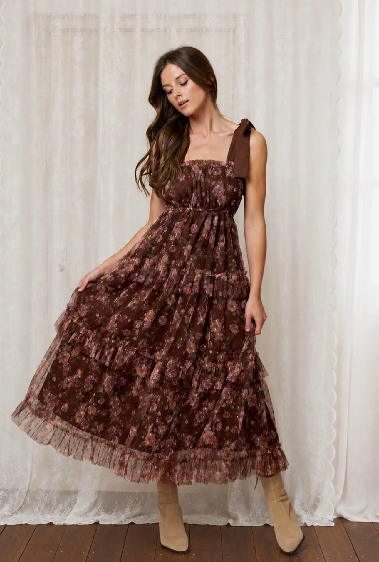 Mocha Rose Garden Maxi Dress
