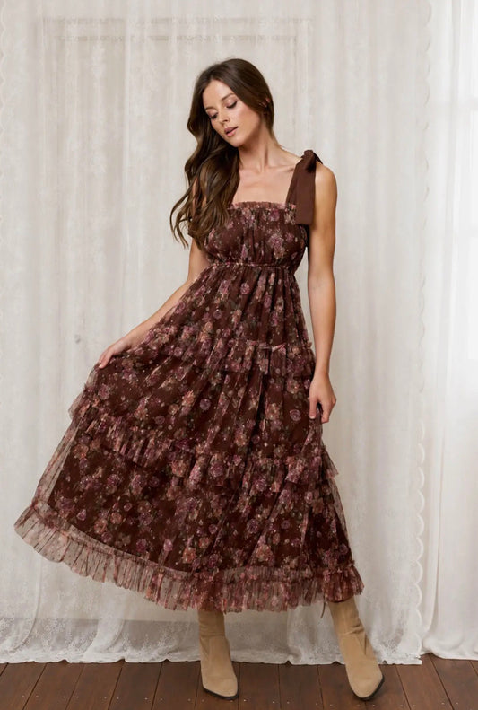 Mocha Rose Garden Maxi Dress