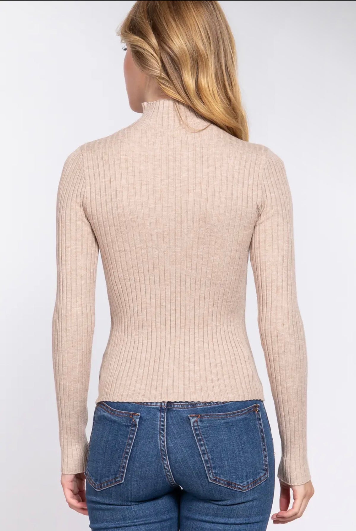 Sloane High-Neck Ribbed Sweater — Oatmeal