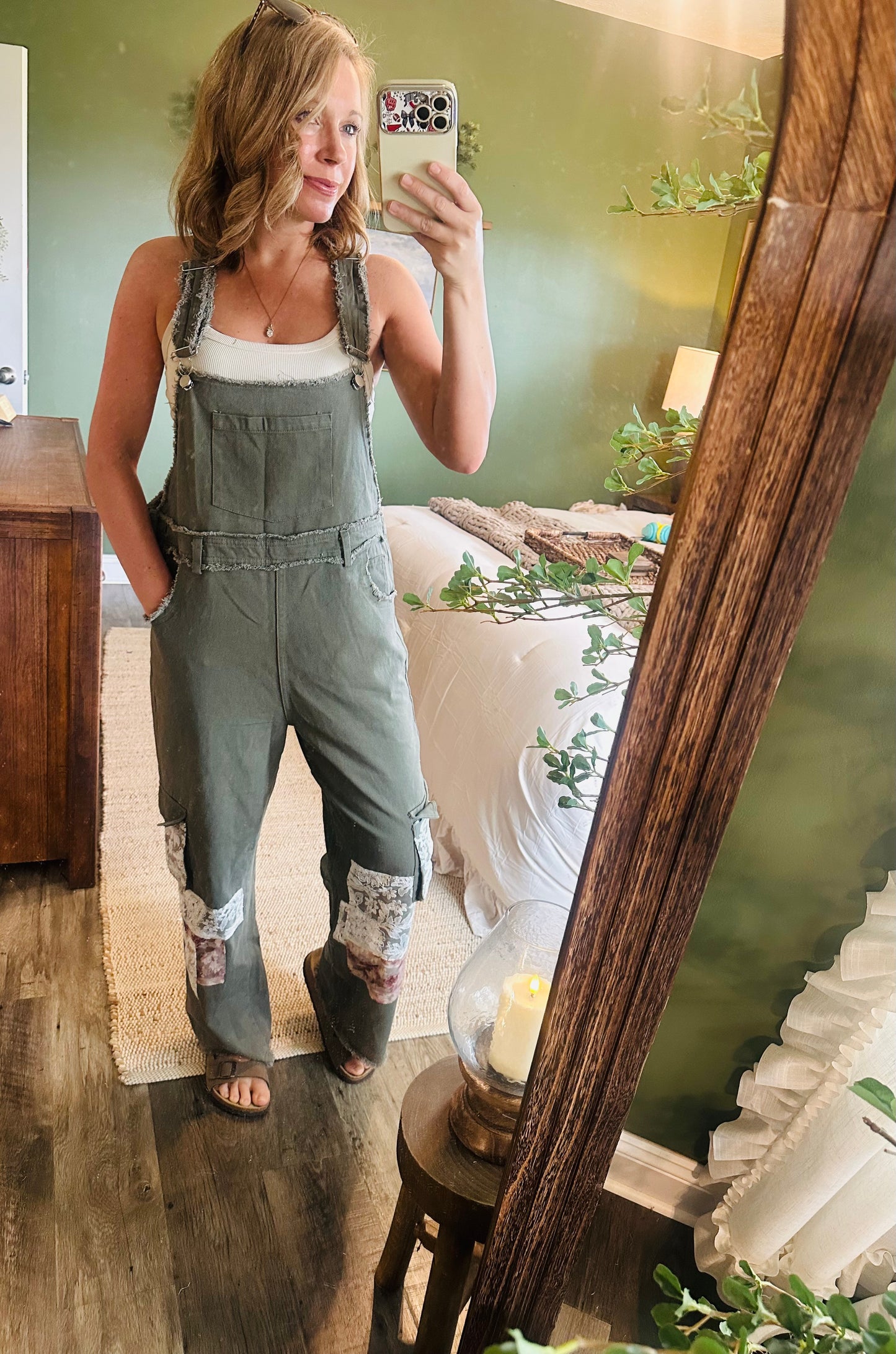 Olive Meadow Patchwork Overalls