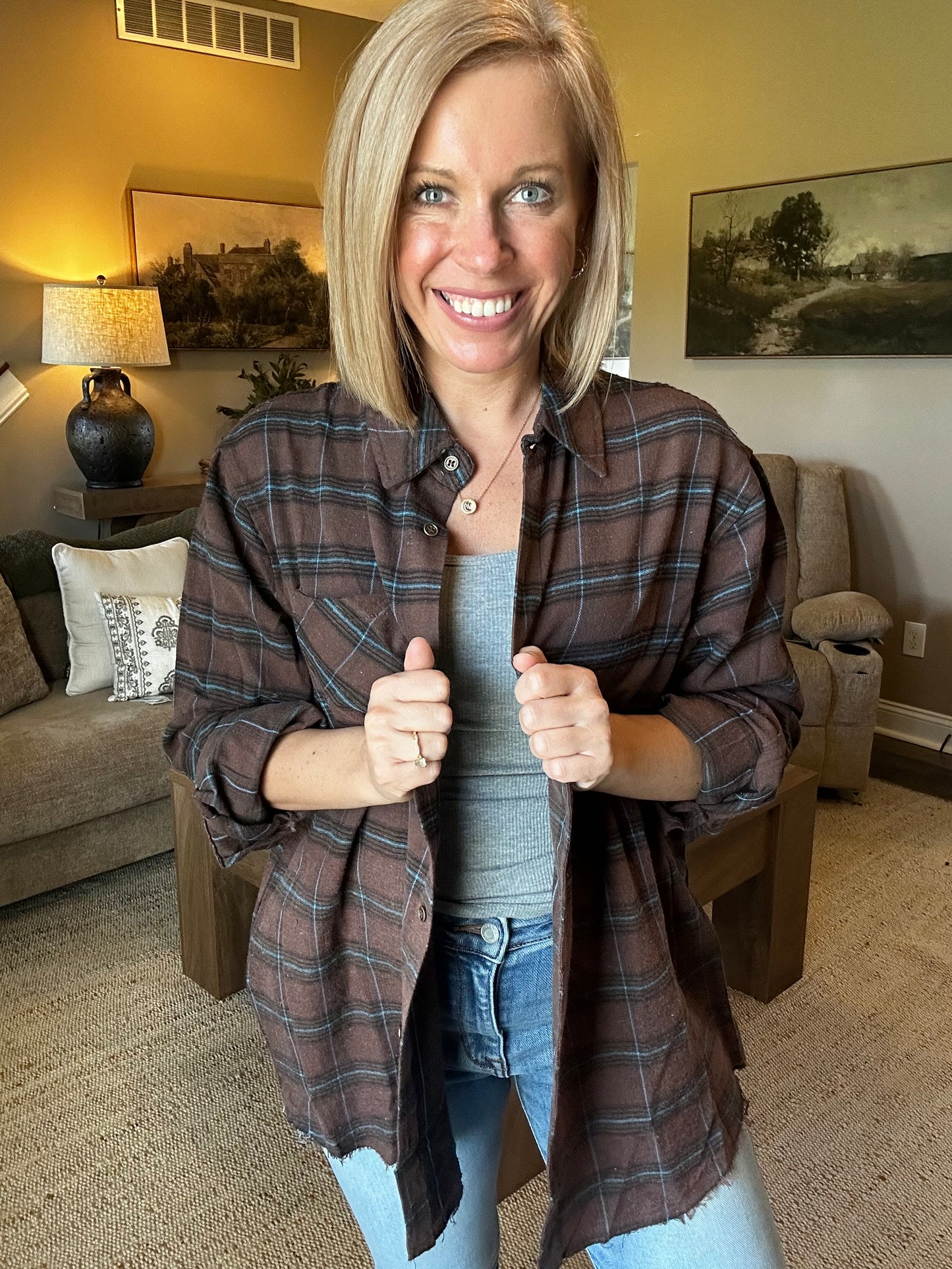 Chocolate Cabin Flannel Shacket