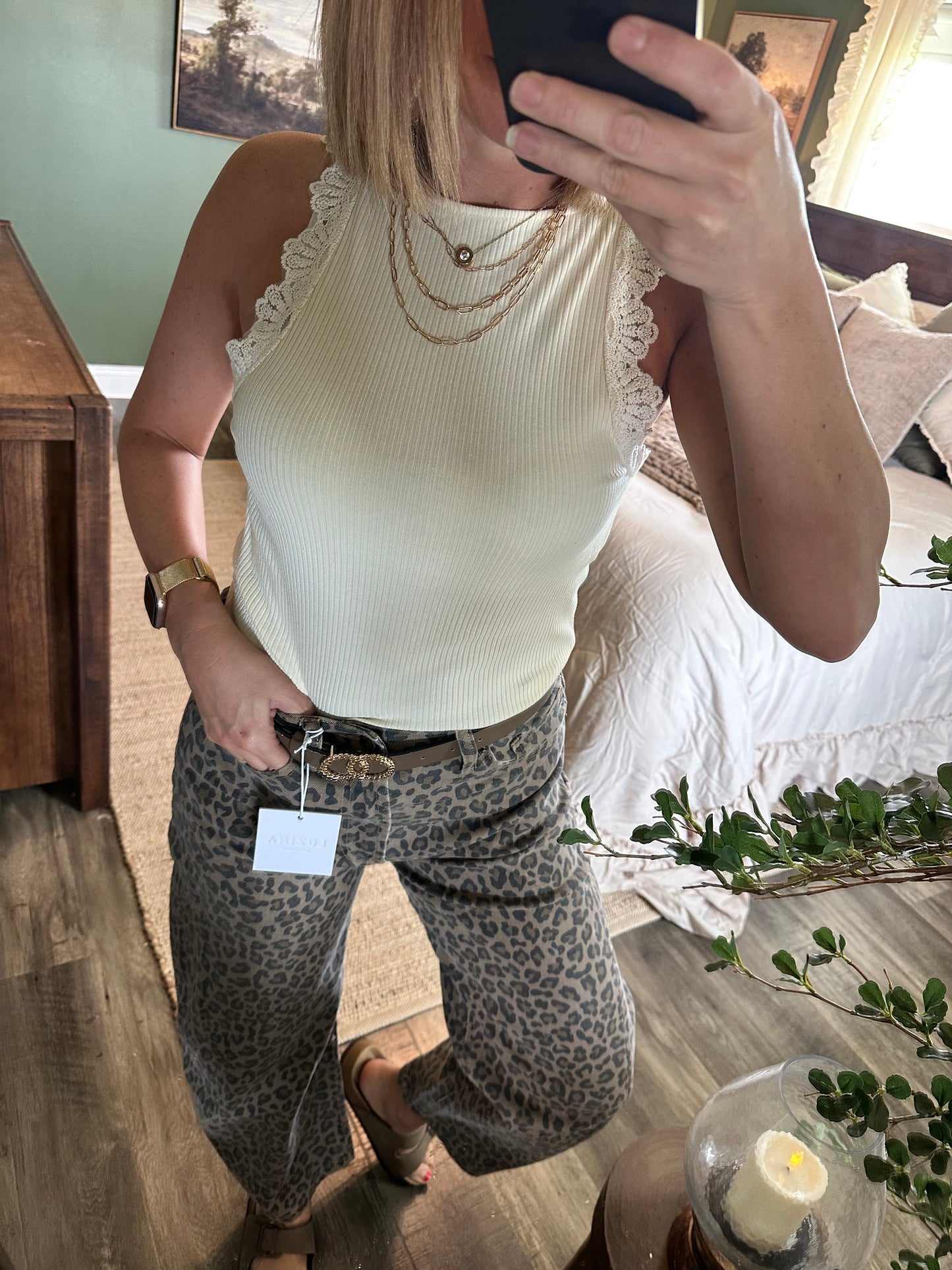 Lennon Lace Trim Ribbed Tank