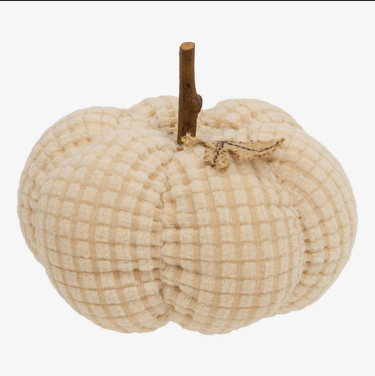 Ivory Waffle Weave Pumpkin with Burlap Leaves