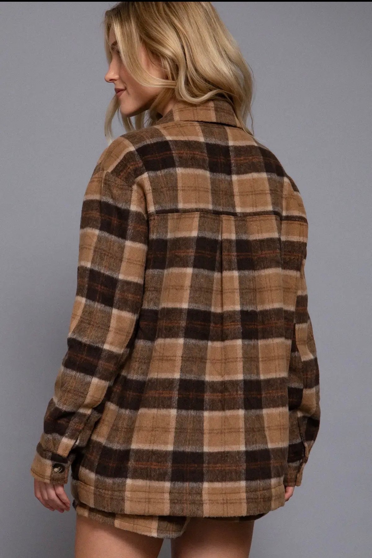 Harper Faux-Fur Lined Plaid Jacket — Mocha Brown