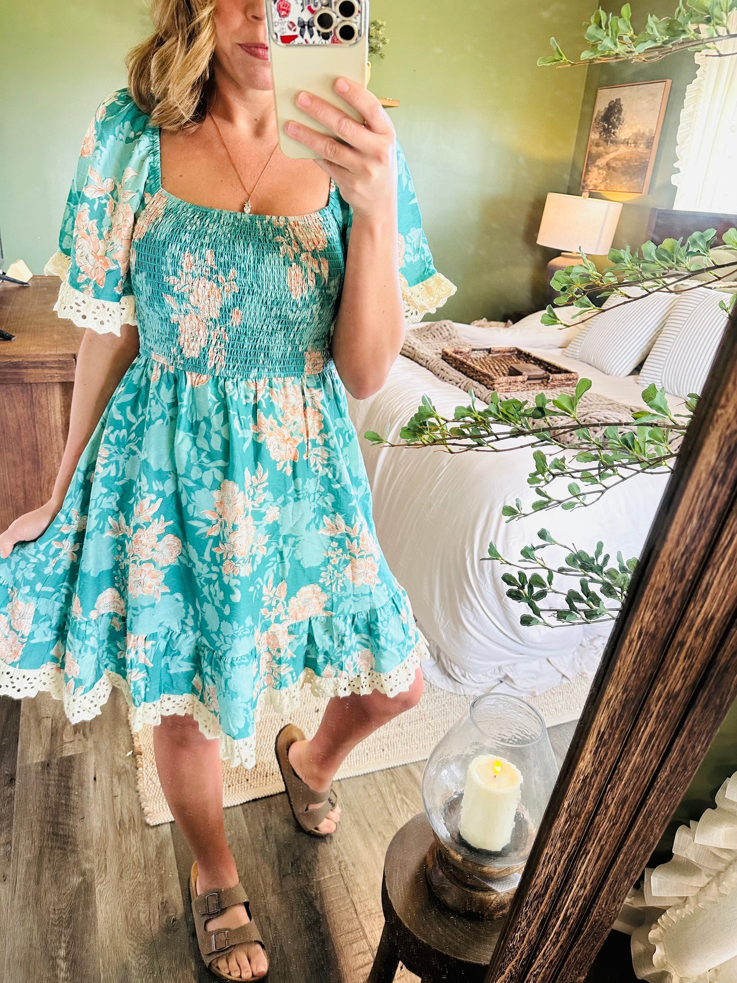 Jade Bloom Smocked Dress
