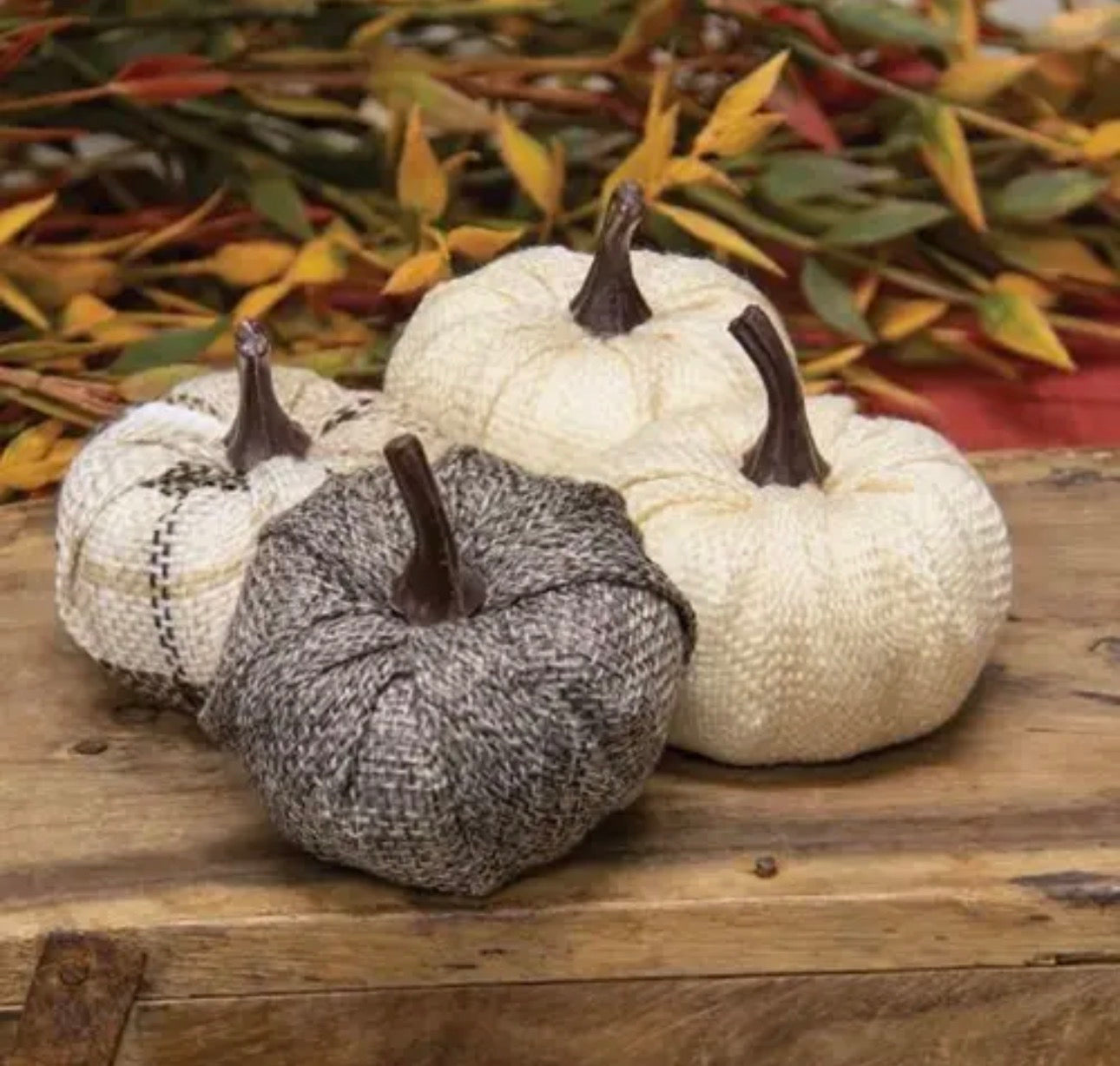 Cream & Gray Burlap Pumpkin Set