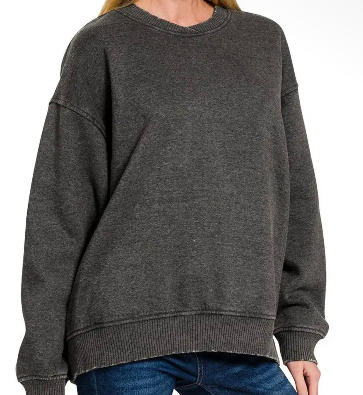 Charcoal acid wash Zenana crew