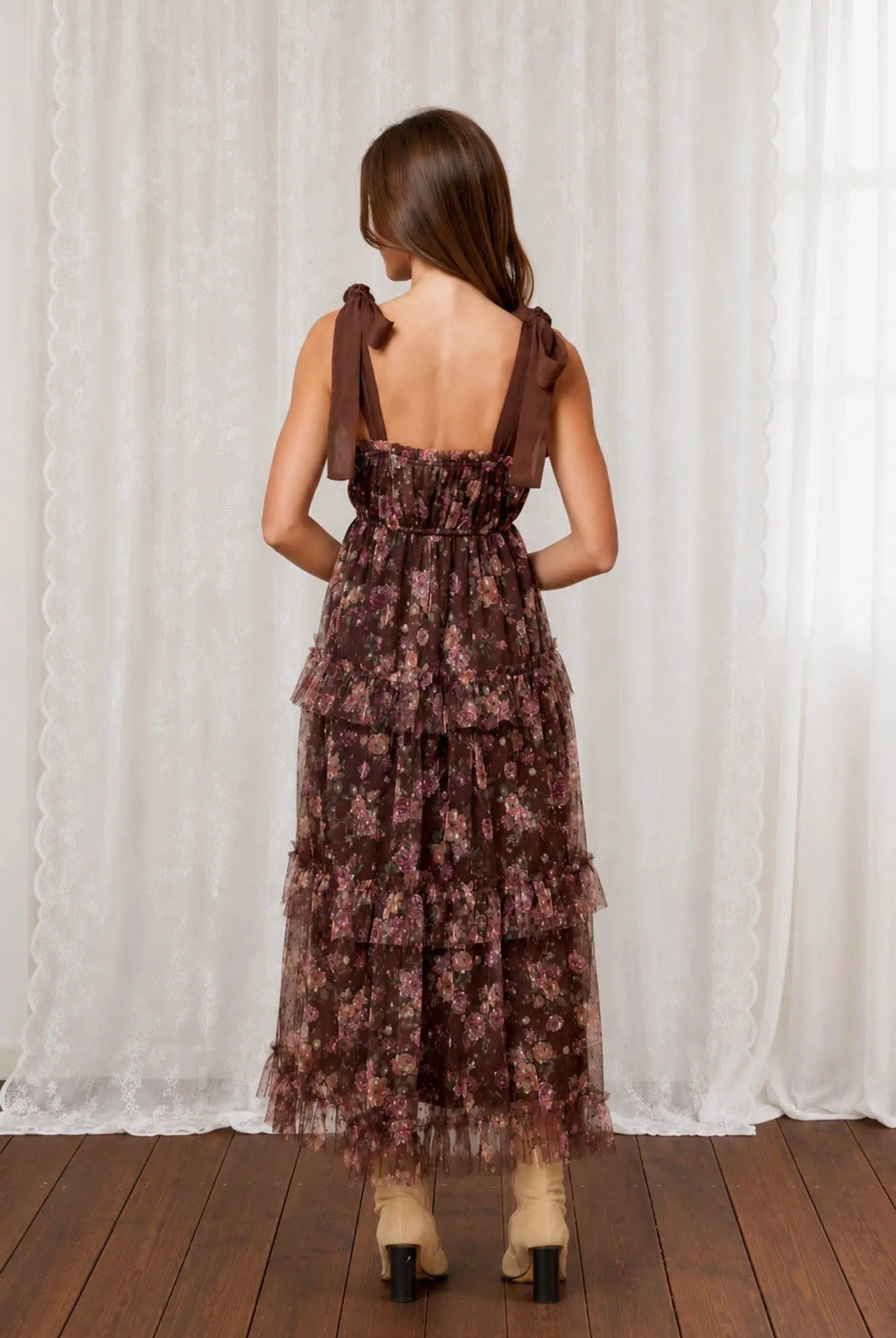 Mocha Rose Garden Maxi Dress