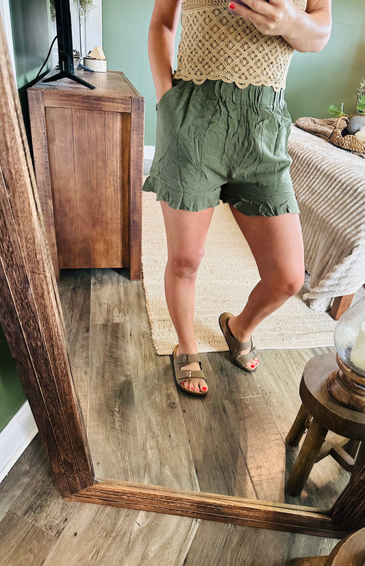 Olive Grove Ruffle Shorts 🌿