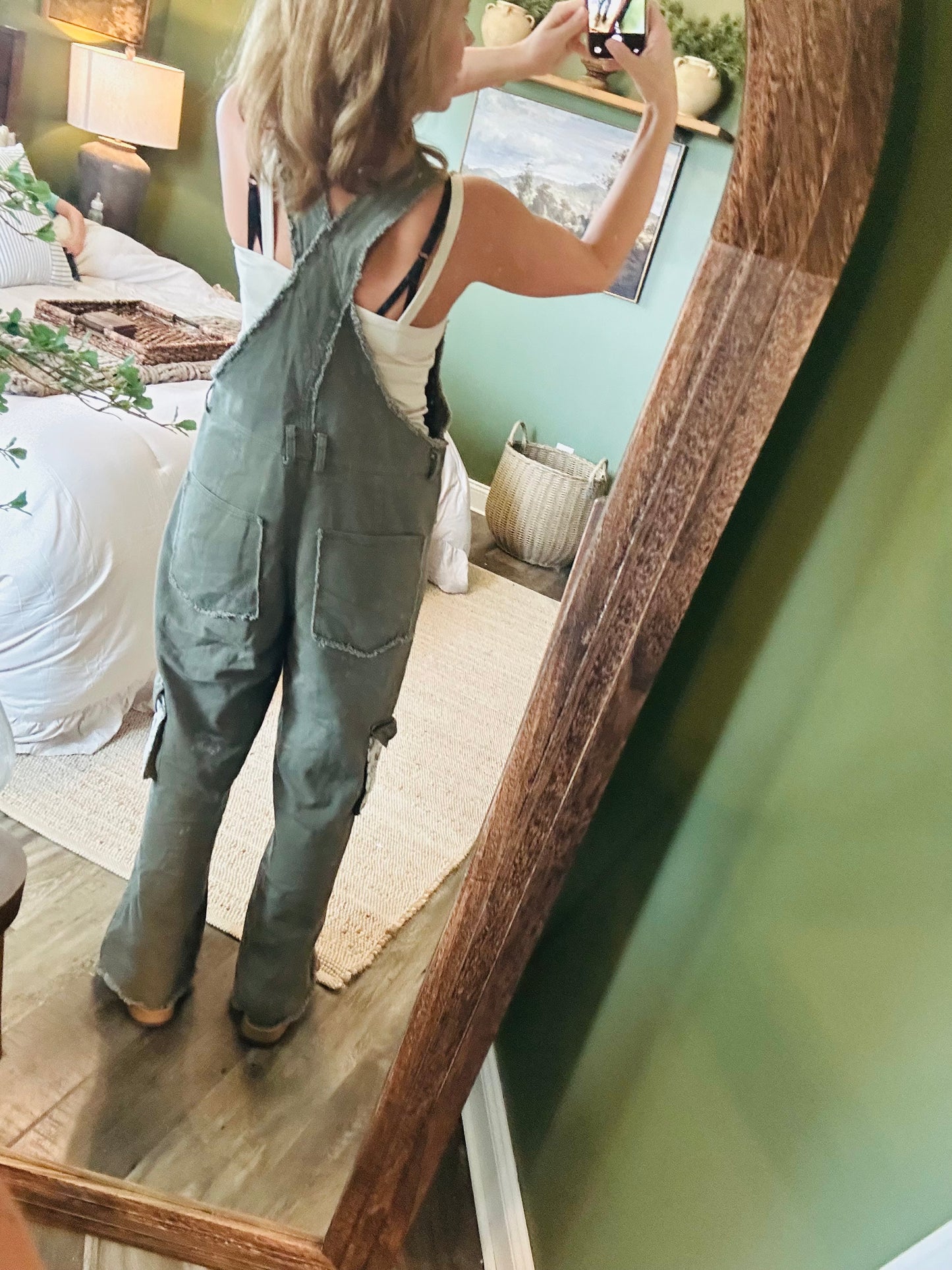 Olive Meadow Patchwork Overalls