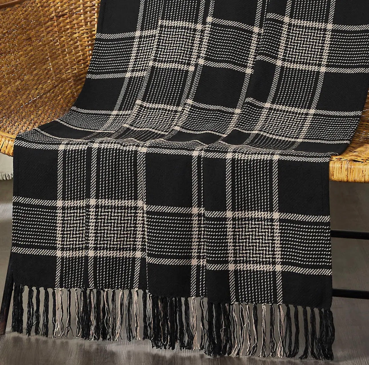 Black & Cream Farmhouse Plaid Throw Blanket