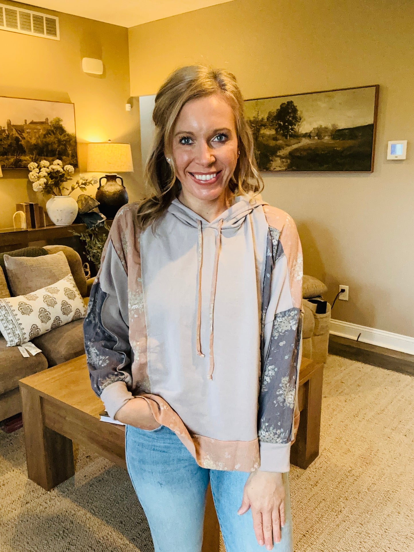 Blushing Blooms Patchwork Hoodie