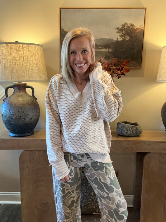 The Elodie Textured V-Neck Sweater 🤎