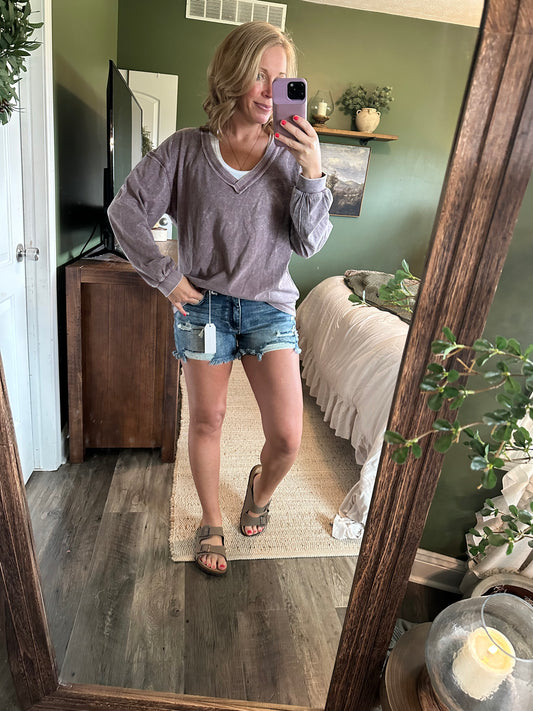 Smoky Plum Mineral Wash Pullover